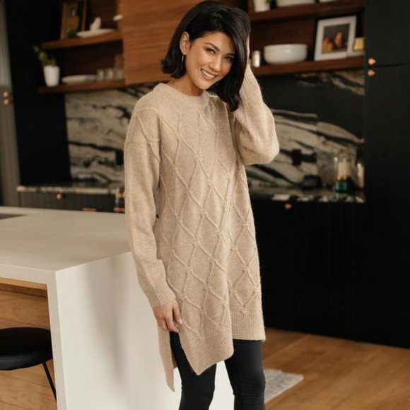 Diamond Details Sweater Dress/Tunic in Beige - Picture 5 of 5